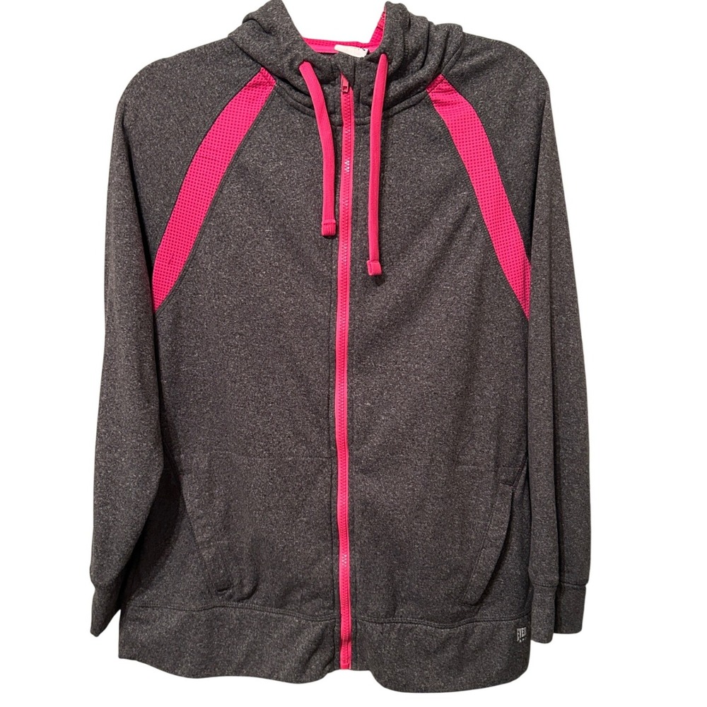 Everlast Sport Womens Full‎ Zip Hoodie Gray Neon Pink Mesh Fleece Jacket Large